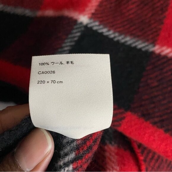 Acne Studios 100% Wool Red and Black Checkered Logo Scarf - Picture 7 of 8